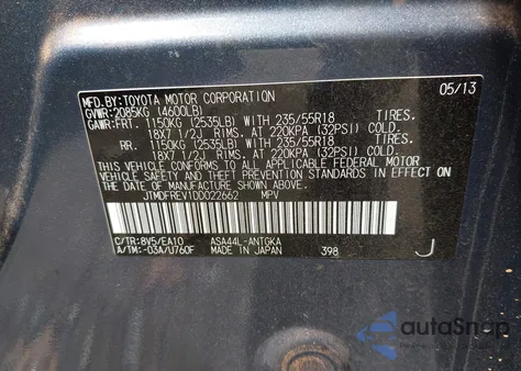 2013 Toyota Rav4 Limited z USA, uszkodzony, nr VIN JTMDFREV1DD022662